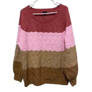 Talbots Multicolor Colorblock Cable Knit crew neck long Sweater Soft Size XL